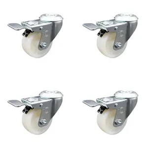 Service Caster SCC-SSBHTTL20S314-NYS-4 Stainless Steel Nylon Swivel Bolt Hole Roller Stopper Castors with 3x1.25 in. White Wheels - Set of 4