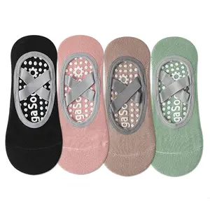 4 Pairs Open Top Non Slip Pilates Socks Women Grippy Yoga Socks for Barre Ballet Workout