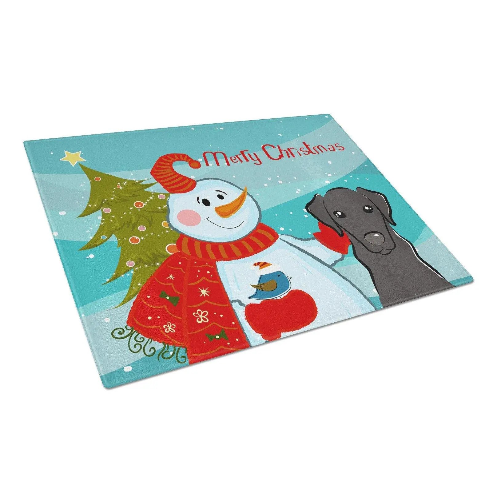Printed Kitchen Chopping Board, Large Snowman with Black Labrador Glass Cutting Board BB1855LCB, Knives