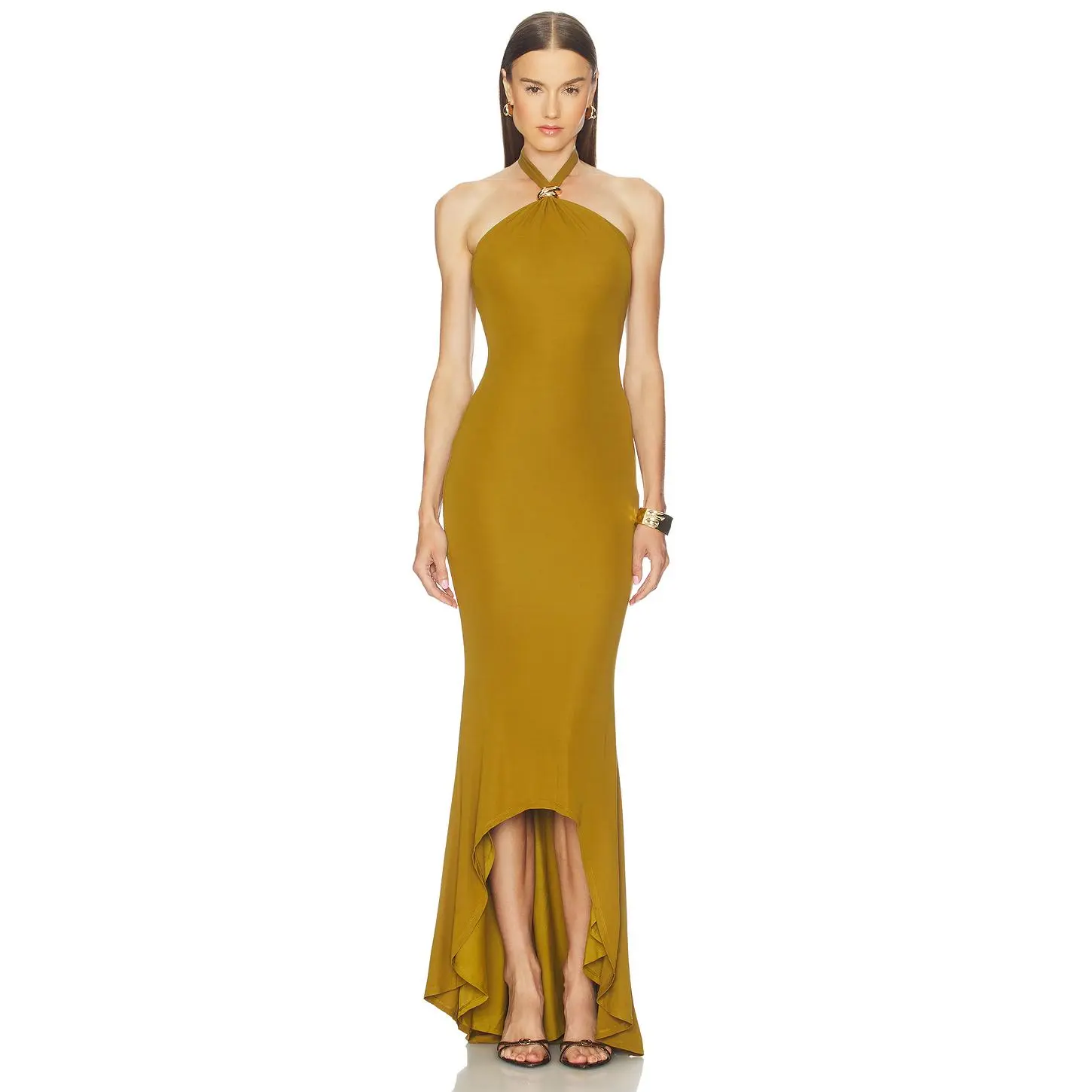 black jersey sleeveless dress TENA - Sleeveless jersey dress with side tie and ruffle details main image 0