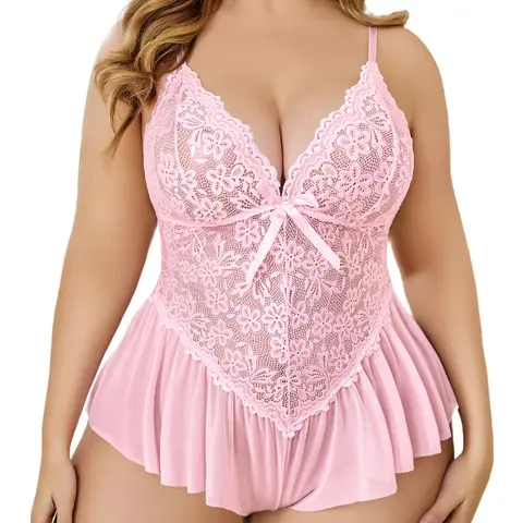 Avidlove Plus Size Lingerie for Women Lace Bodysuit One Piece Hot Mesh Chemise V Neck Sleepwear L-5XL