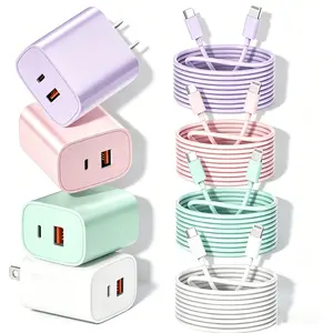 [iPhone 14 colorful Charger Set] 1/2/3/4 Piece Pack 20W + 18W Fast Charger Set (Includes long 3m USBC-Lightning Cable) - Compatible for iPhone 14/13/12/11/Pro/Pro Max, Older Colored iPhone Chargers kit