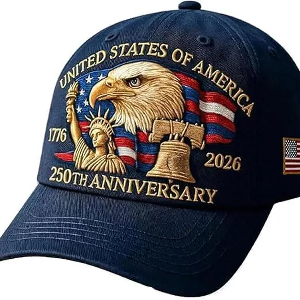 Unisex Sturdy Cotton Twill Baseball Cap - Patriotic 250th Anniversary (1776-2026) National Symbols Embroidery (Bald Eagle,50-Star,13-Stripe), Adjustable Strap Buckle Closure, UV Protection, Party Use, History Buff Accessory, Shape Holds Wash, Spot Clean,
