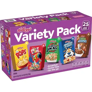 Assorted Cereals Variety Pack 25 Pack - Includes Breakfast, Snack Time, and More