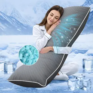 Cooling Body Pillow for Adults- Pillow Insert with Shredded Blue Memory Foam, Soft Support for Side Sleepper, Pregnant Women, Back Pain Relief, Washable Pillowcase (20x54 Inch, Grey)