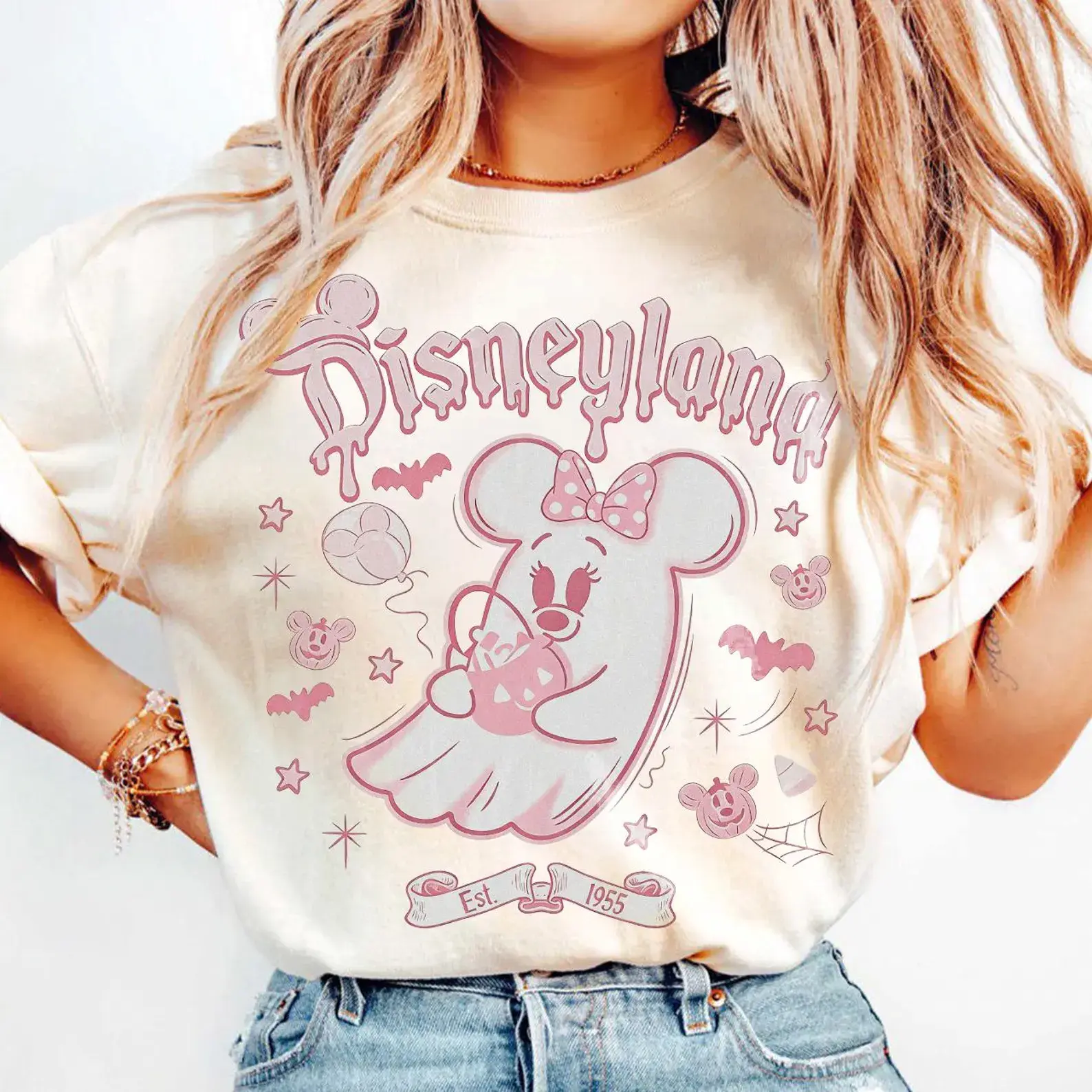 Minnie Pink Ghost Halloween Shirt, Retro WDW Est 1955 Tee, Girly Spooky Season WDW Family Girls Trip Matching