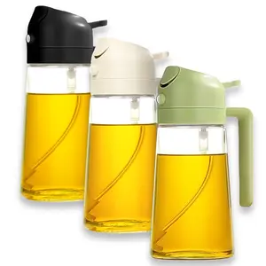 3Pack 470ml/16oz 2-in-1 Glass Oil Sprayer Dispenser - Black Green White for Air Fryer, Salad, BBQ, Frying | Kitchen Essential
