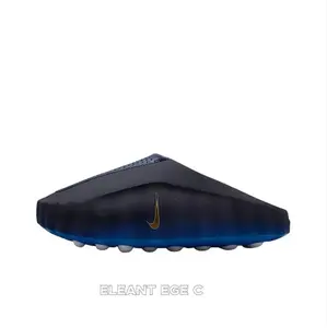 Black-Blue Gradient Mule Slides, Gold Accent, Silver-Grey Cushioning Massage Outsole, Perforated Upper, Futuristic Tech Slides