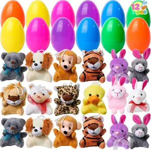 Mothers Day Gifts 12 Pcs Prefilled Easter Eggs of Mini Stuffed Animal Plush Toys Basket Stuffer for Kids Easter Egg Hunt Filler and Party Favors, Classroom Prize Supplies