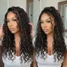 Unice Water Wave Wig Black with Golden Brown Highlights Bye Bye Knots Pre-cut 7x5 HD Lace Closure Human Hair Wigs Natural Scalp Ready to Wear Beginners Friendly