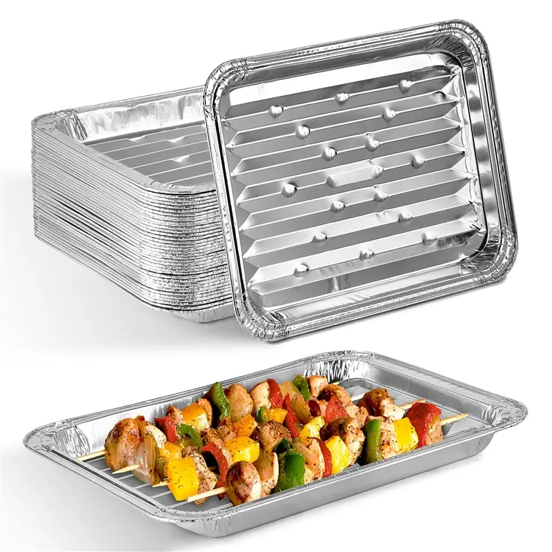 Stock Your Home Disposable Aluminum Foil Broiler Pan (10 Pack) Broiler Drip Pans for Oven - Durable Broiling Grill Trays with Ribbed Bottom Surface for BBQ Grill-Like Texture - 13x9 Inch Pans