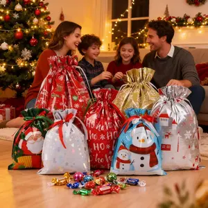 21pc/27pc/30pc Reusable Plastic Gift Bags with Ribbon, Holiday Patterns, Durable and Colorful, Ideal for Parties and Gifts, Party Gift Packs