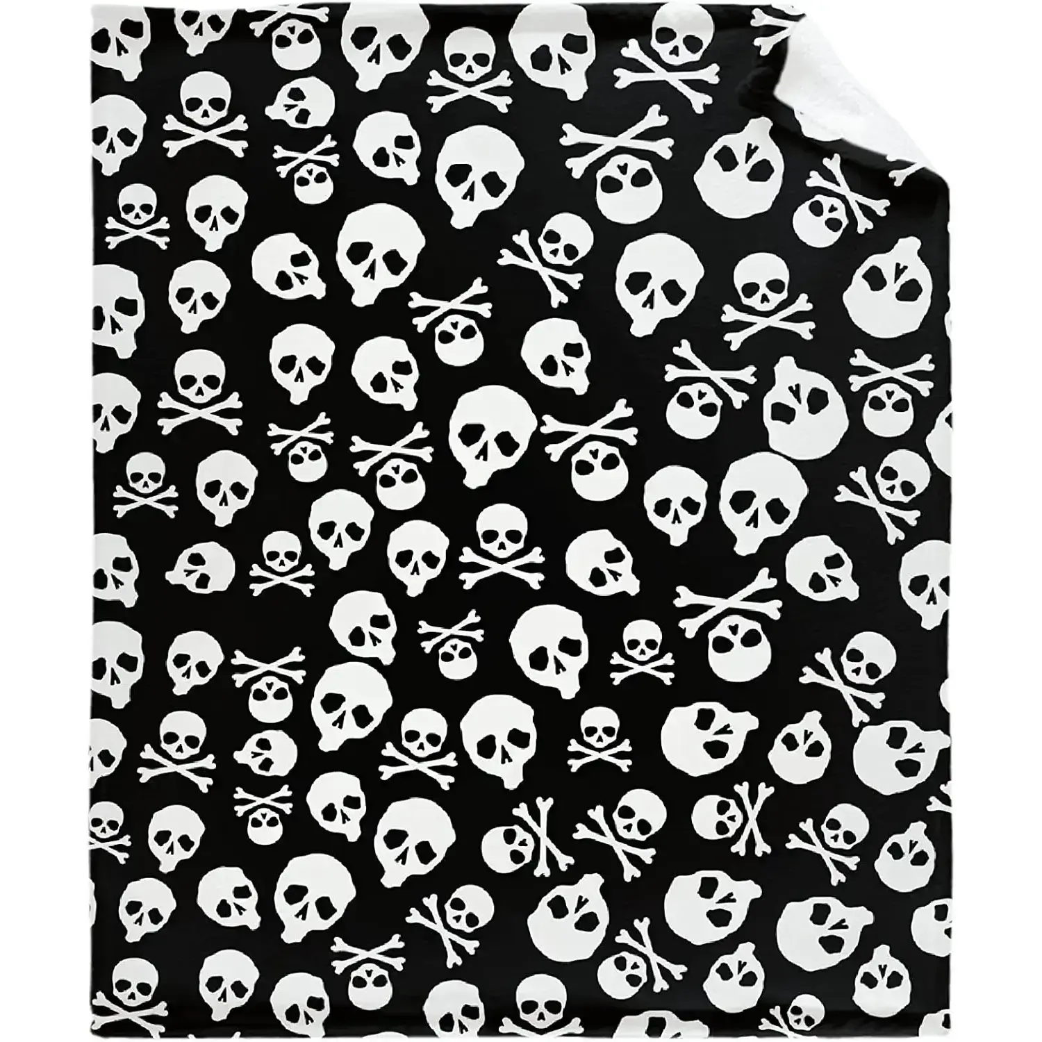 Black and White Skull and Crossbones Jolly Roger Pattern Flannel Cooling Blanket - Soft, Cozy Unisex Bedding Throw, Gothic Pirates Punk Fans' Home Textile for Bedroom, Sofa - Ideal Gift