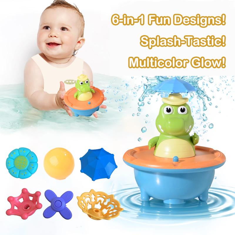 Bath Toys for Toddlers - Light Up Crocodile Fountain with 5 Spray Modes, ABS Plastic Bath Toy for Bathroom & Swimming Pool