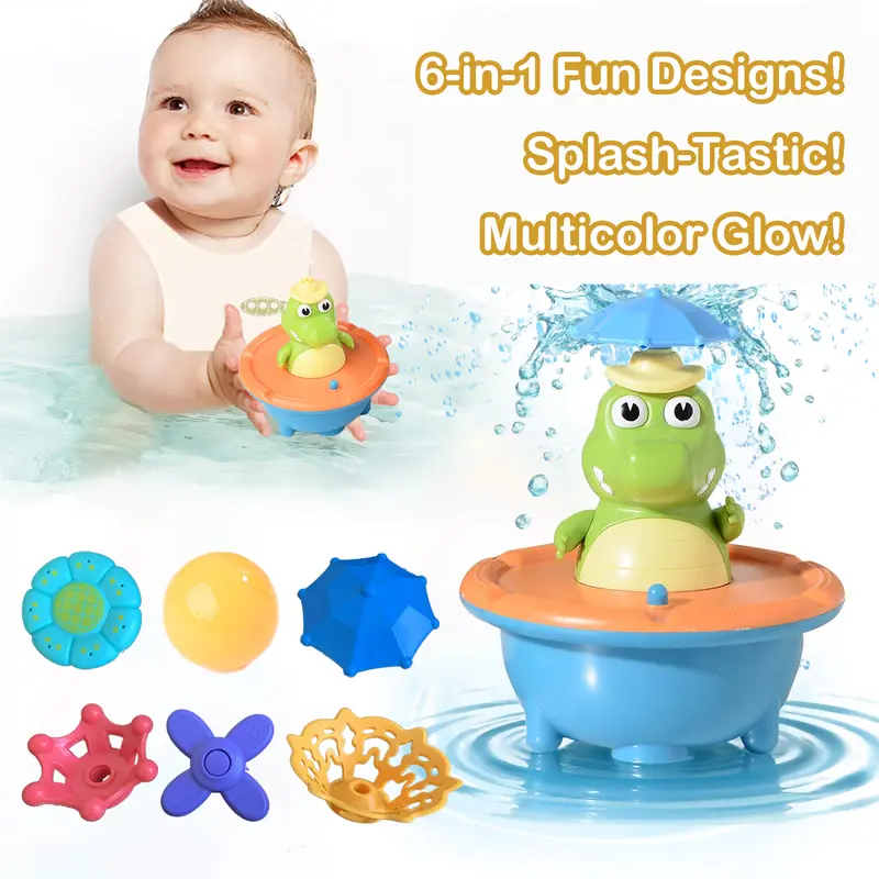 Bath Toys for Toddlers - Light Up Crocodile Fountain with 5 Spray Modes, ABS Plastic Bath Toy for Bathroom & Swimming Pool