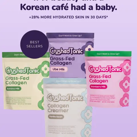 Crushed Tonic Collagen Milk - Korean Collagen - KBeauty - Premium Hydrolyzed Marine Collagen - for Skin, Hair & Health - Gluten Free GMO Free Skin Care Hair & Nail Care - Protein - Banana Milk Ube Strawberry Milk Vanilla Bean Broth