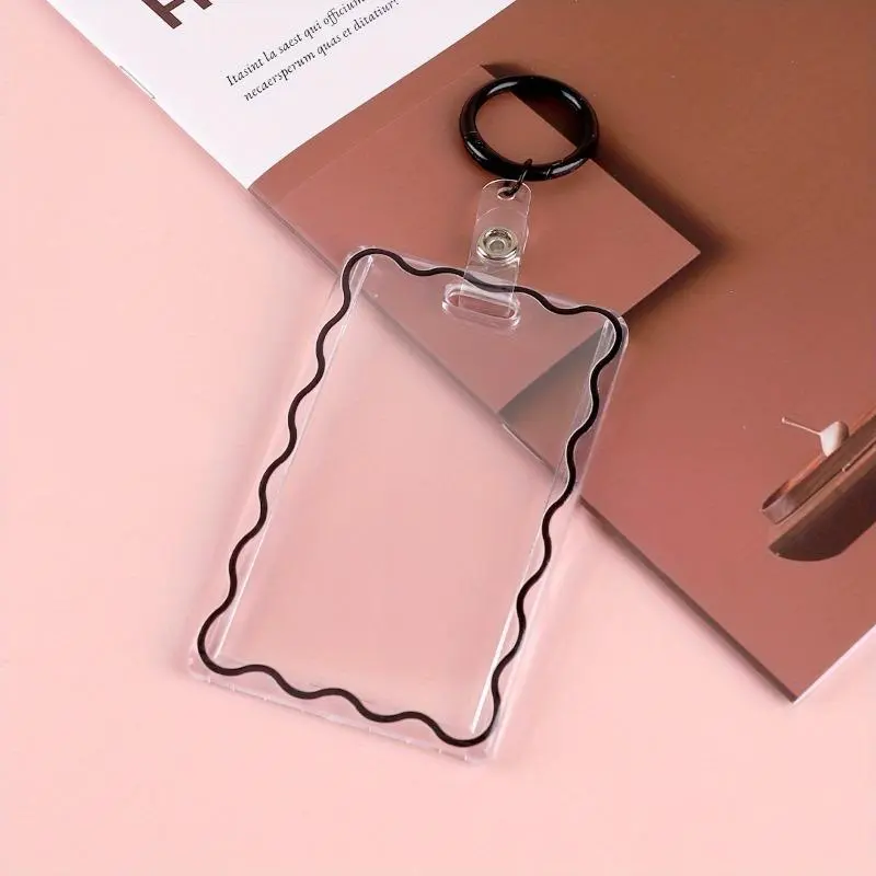 Transparent Acrylic Card Holder with Key Ring, 1-Count Durable Protective Sleeve for Student ID, Meal Cards, Office Supplies and Badge Holder