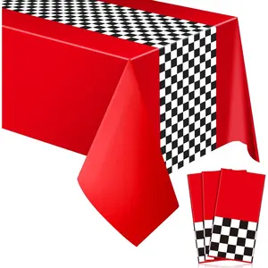 3 Sheets Car Birthday Party Supplies Racing Party Decorations Road Tablecloth Racetrack Table Runner Table Covers for Kids Boy Car Theme Birthday Favors, 54 x 108 Inch (Red)