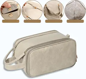 Multi-Functional Toiletry & Makeup Bag, Large Organizer with Dual Compartments, Versatile Cosmetic Case for Home, Gym, and Travel Use