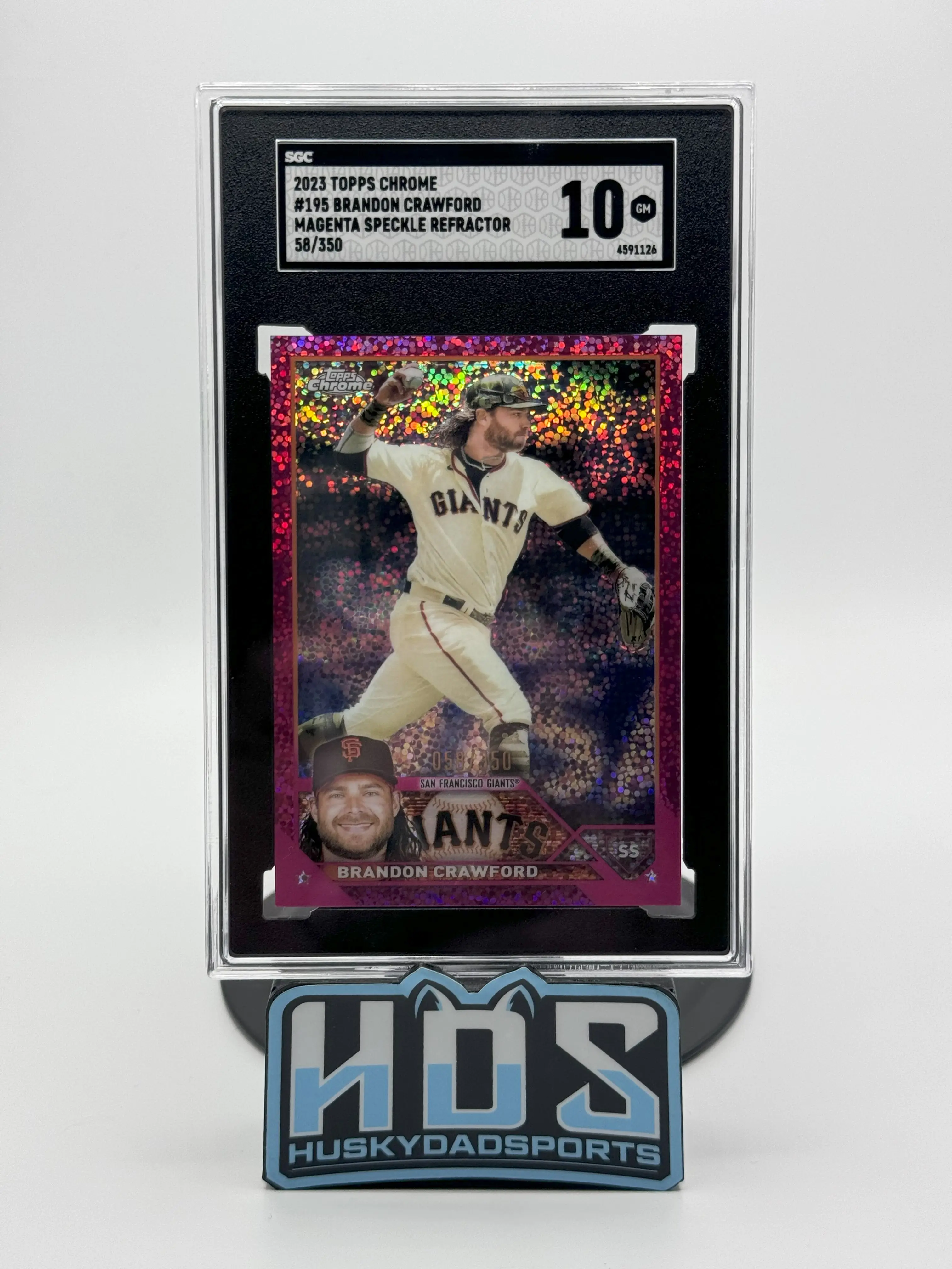 Brandon Crawford sgc 2023 Topps Baseball Chrome #195 Magenta Speckle Refractor /350 10