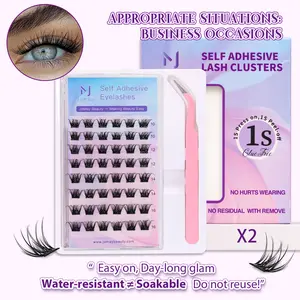 JoMay New Gen 2 Self Adhesive Lash Cluster Kit ,No Glue Lash Extension, DIY Clusters 1s ClueFree Makeup Eyelashes，Light & All-Day Glow | Water-Resistant (Not Soakable) | Single Use