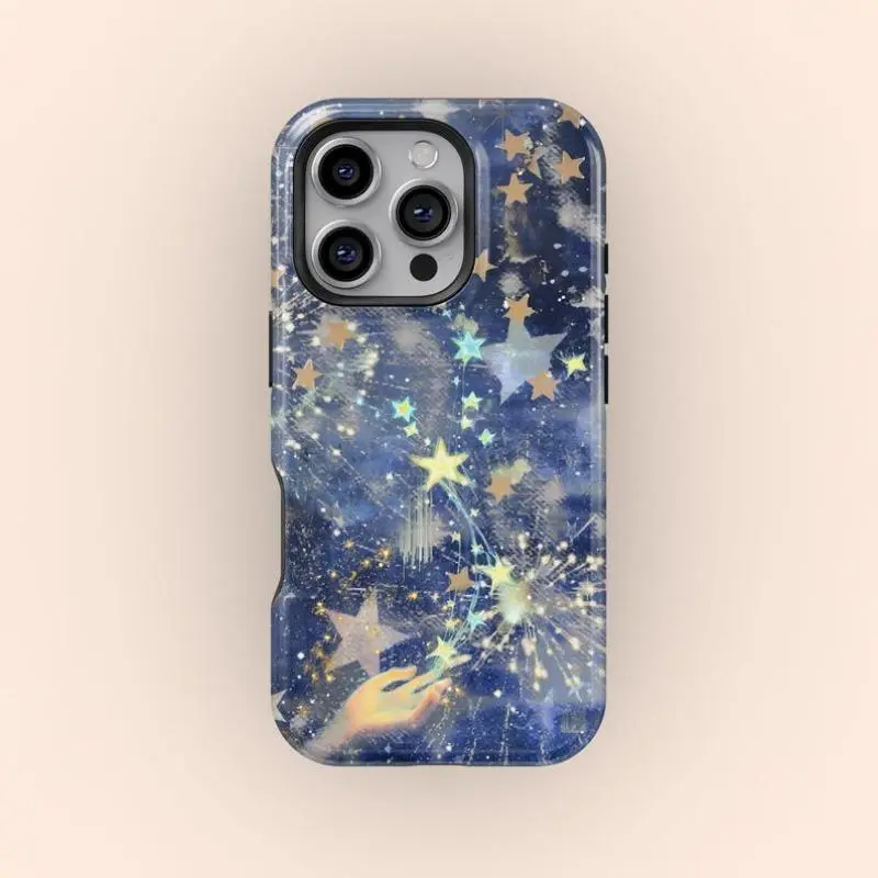 Whimsical Starry Night Smartphone Case - Magical Celestial Sparkle Shell, Handheld Cellphone Protection Cover Compatible with iPhone 11/12/13/14/15/16/17 Pro, ProMax, Plus, Air, Devices