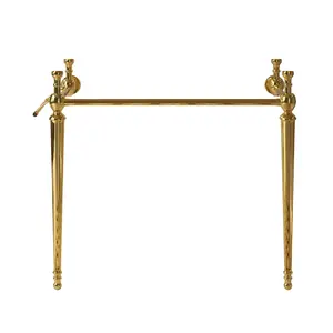 36 Inch Gold Freestanding Bathroom Console with Iron Legs, Stainless Steel Support Frame Detachable Towel Bar, No Basin Faucet Sink Cover Drain Modern Assembly Bathroom Vanity Base Only