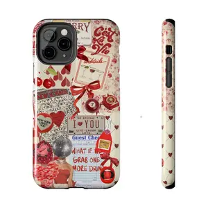 Red Vintage Coquette Collage Phone Case, Preppy & Cute Aesthetic, That Girl, Grunge Bow Print Applicable to iP15Promax ip14Pro mobile phone case 12 trendy brand 13 anti-fall cover 14Promax 15Pro cute Plus phonecase Accessories Acrylic casetify