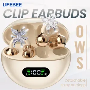 Lifebee Women's Wireless Bluetooth-compatible Earbuds, Clip Earbuds, Non-Intraural Design, Fashionable Diamond Jewelry Style, Lightweight & Waterproof