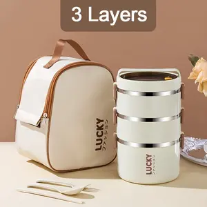 Large Capacity Stainless Steel Multi Layer Insulated Bento Box Set with Insulated Lunch Bag, Ideal for School, Camping, Workplaces, Perfect for Students and Office Workers Insulated Lunchbox