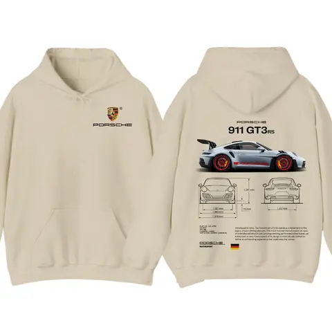 Porsche 911 GT3 RS Aesthetic Long Sleeve Hoodie T-Shirt – 2-Sided Car Graphic Hoodies, Menswear Streetwear Casual Top