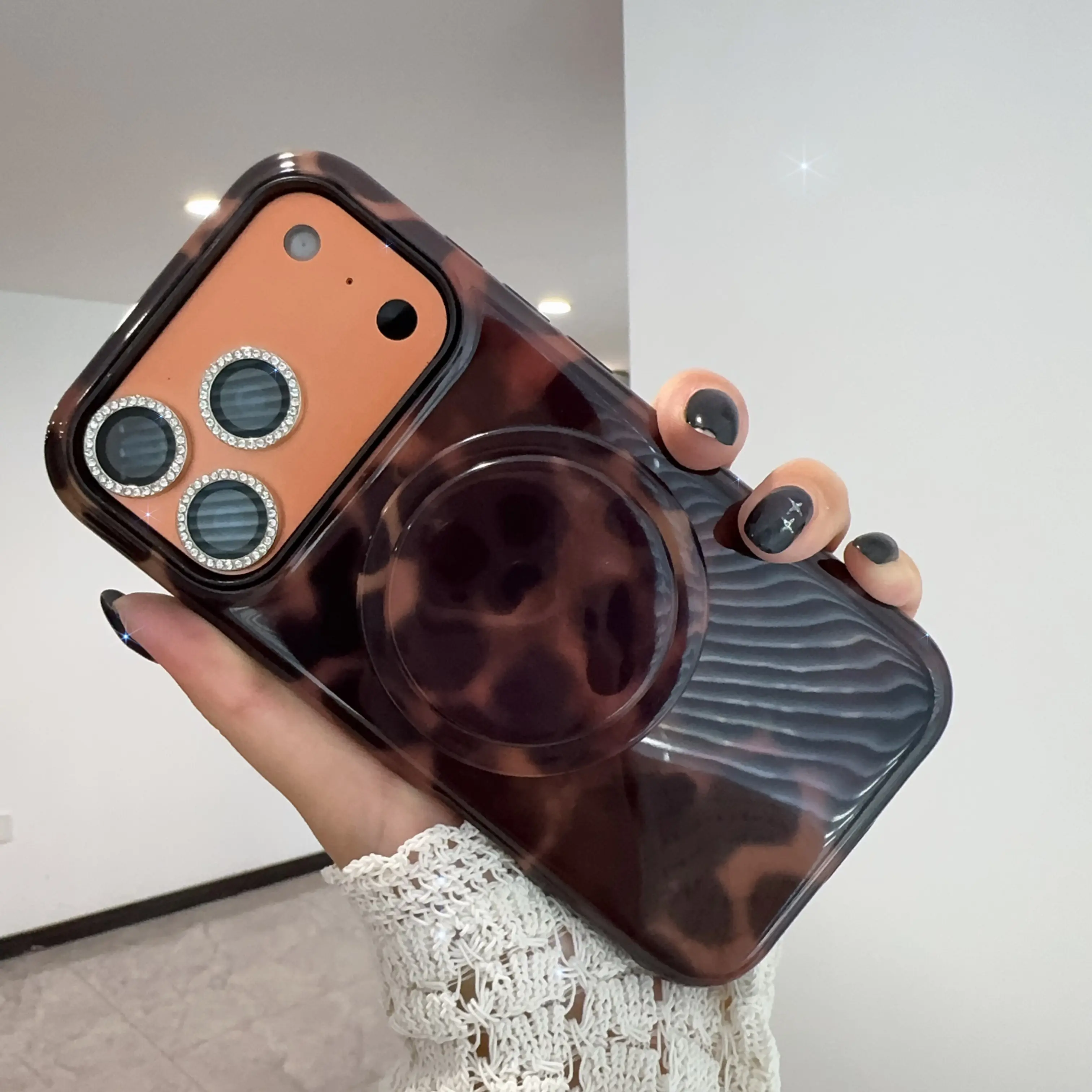 Brown Leopard Design Magnetic Phone Case for iPhone 18 Pro Max,17 Pro Max,16,15,14,13 - 2-in-1 Double Layer Soft TPU Shockproof Smartphone Protector, MagSafe-Compatible Phone Accessories Accessory
