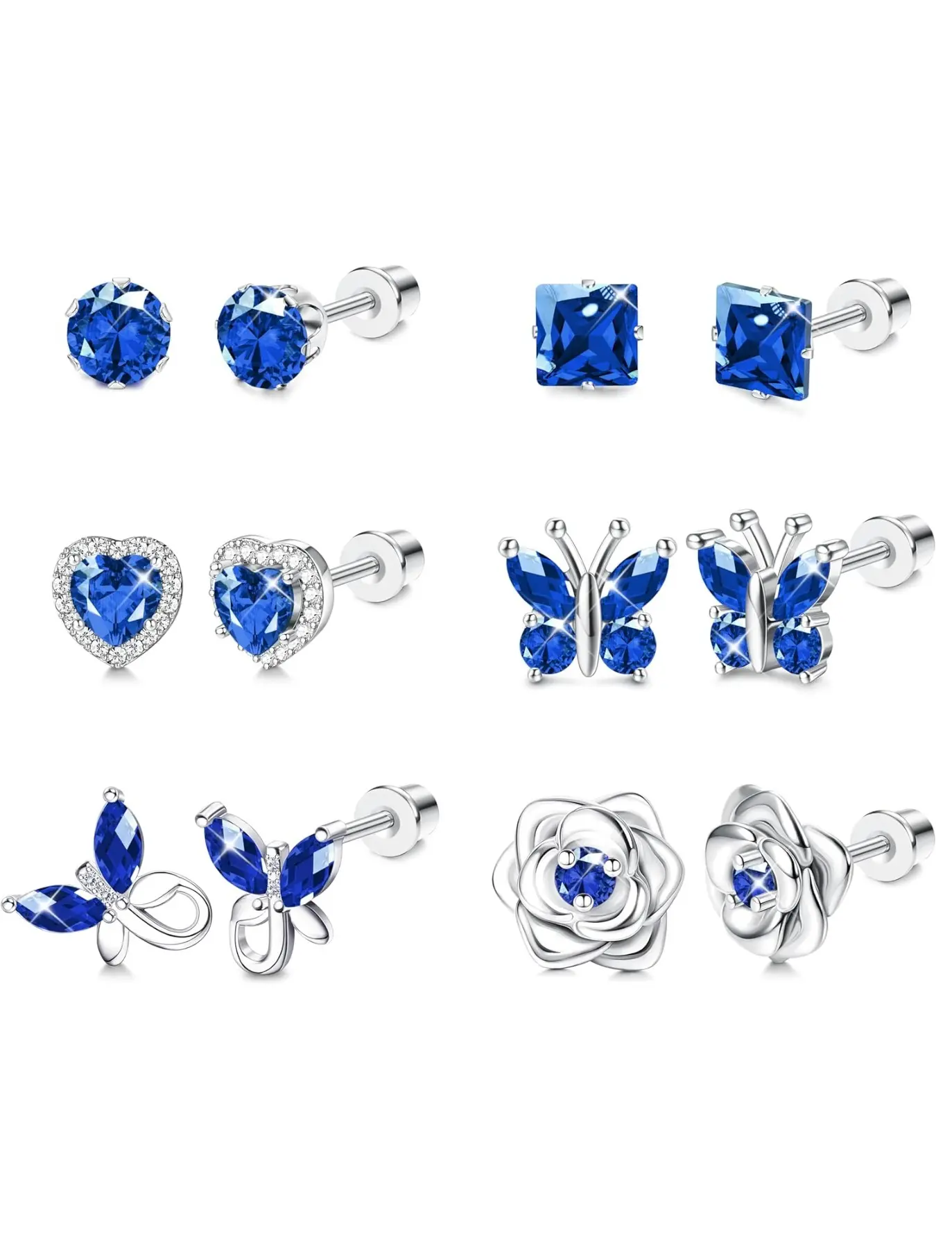 Hypoallergenic Screw Back Earrings for Girls Women Surgical Stainless Steel Stud Earrings for Sensitive Ears Cute Butterfly Flower Heart Cubic Zirconia Screwback Earring Kid Toddler Girls Jewelry Gift Sparkling Ear Jewelry High Quality Earrings