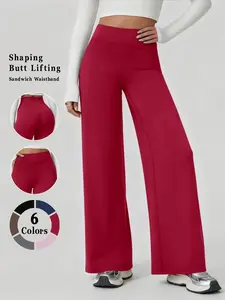 Women's Slim-Fit Yoga Wide Leg Pants, Breathable Sporty Design, Ideal for Running & Gym, All-Season Wear, Plain Pattern