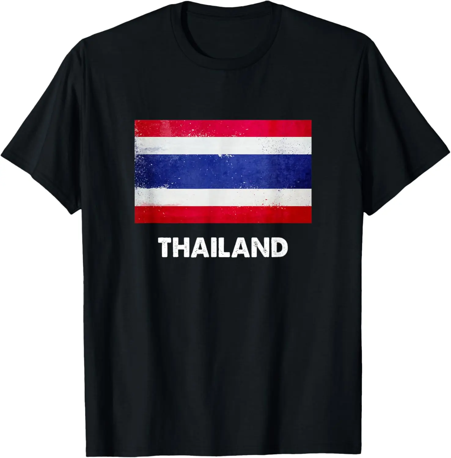 Women's 100% Cotton Short-Sleeve Round Neck Lady's Everyday Streetwear Top - Distressed Graphic Thailand Flag Tshirt