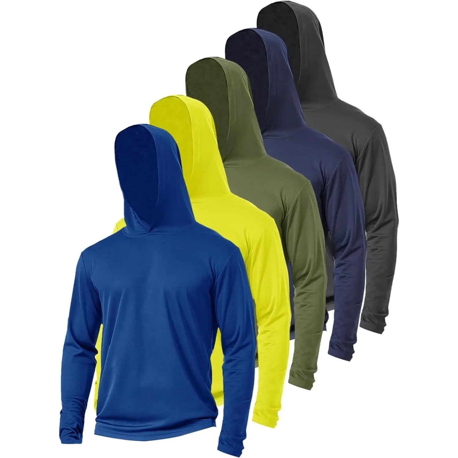 5 Pack Sun Protection Hoodie for Men UV Long Sleeve Shirts Quick Dry Lightweight Work Athletic Rash Guards