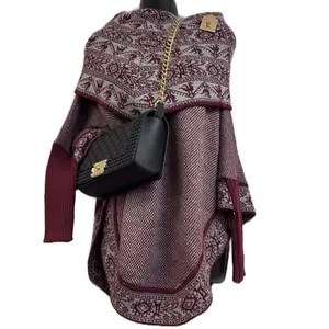 Sweater Throw Over Style with Sleeves Burgundy - Cozy & Stylish for Everyday Wear