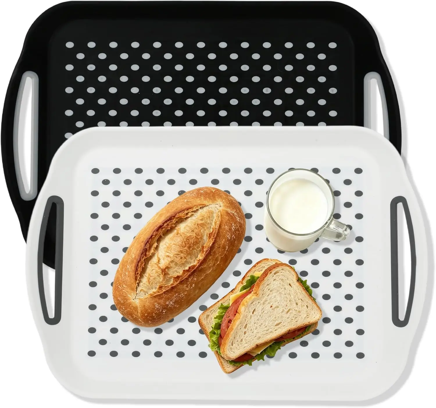 2 Pack Lap Trays for Eating, Trays for Eating,Food Trays for Eating on Couch, Dinner Tray with Handles, Perfect for Bread, Milk and Daily Dinners (Black & White)