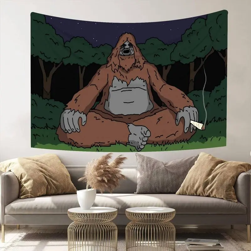 Bigfoot Sasquatch Tapestry-Humorous Indoor Wall Hanging Decor - Durable Polyester -Ideal for Living Room, Bedroom, Dorm - Whimsical Home Decoration with Nighttime Forest Design, Room Decor