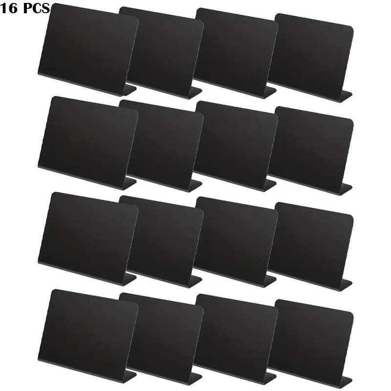 Mini Chalkboard Sign, 16pcs Tabletop Chalkboard Label, L-shaped Buffet Table Sign for Wedding, Birthday Party, Bakery and Retail, Message Board Sign, Reusable Doodle Boards