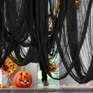 6 PCS Halloween Creepy Cloth, 30 x 72 Inch Black Scary Spooky Fabric Cloth, Freaky Loose Weave Creepy Gauze for Halloween Party Decoration