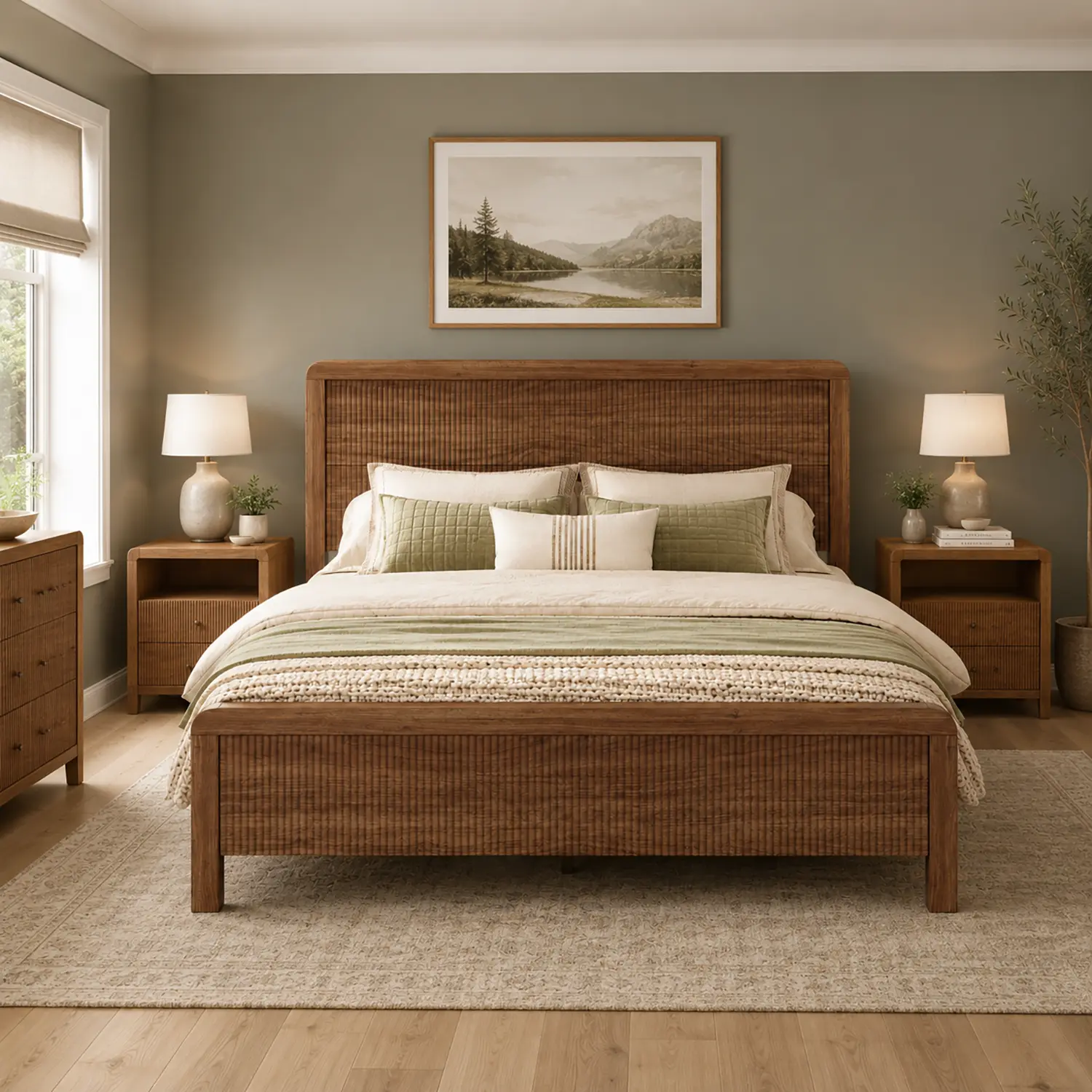 [TiktokShopStockUp] AMERLIFE Wood Bed Frame with Headboard & Footboard, Modern Fluted Wooden Platform Bed Frame with Rounded Safety Edges, Wood Slat Support, No Box Spring Needed, Easy Assembly