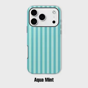 Personalized  Aesthetic Striped Touch Phone Case Cute Phone Cover Aqua Mint Phone Accessories Trendy Design for iPhone 17 17 Pro Max 17 Pro 17 16 15 14 13 12 11