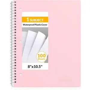 Spiral Notebook, 1-Subject, Wide Ruled Paper, 8" x 10-1/2", 100 Sheets per Notebook, 3-Hole Punched Paper, Water Resistant Cover, Double-sided Pockets, Spiral Lined Notebooks for School, Pink