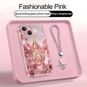 Suitable for [iPhone 14 Plus] high-end phone case，a beautiful four-leaf clover lanyard is included,printed case, no glitter，high-end crystal clear gourd, bringing you good luck，a variety of colors are available for you to choose from YM99