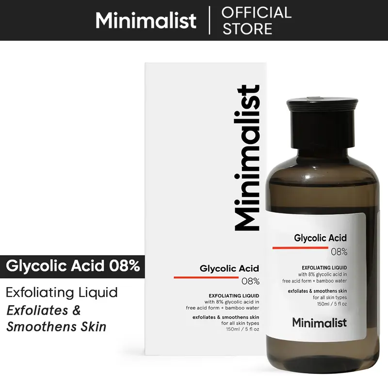 Minimalist 8% Glycolic Acid Exfoliating Toner for Glowing, Evening Skin - Sensitive, All Types Skin Repair Face Care Product with Bamboo Water - 5 Fl Oz/150 ml