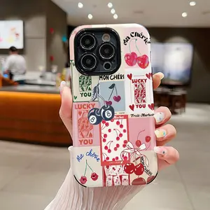 One lucky playing card red cherry fashion pattern double-layer protective case, sturdy and durable 2-in-1 protective case, suitable for iPhone 17/16/15/14/13/12/11 Pro Max/Plus/Pro, Samsung Galaxy S25/S24/S23 Ultra series, couple phone case, birthday gift