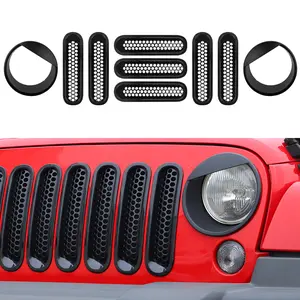For 2007-2017 Jeep Wrangler JK Front Grille Inserts & Headlight Trim Bezels Cover