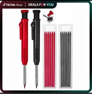 2 Pack Carpenter Pencils Mechanical Pencils with 12 Refills, Construction Pencils with Built-in Sharpener, Long Nib Deep Hole Pencil Marker, Heavy Duty Woodworking Pencil for Architect (2 Colors)