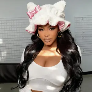 Luxury Kitty Teddy Bonnet -Adjustable, Comfortable Stylish,Daily Hair Care and Protection with SatinLining & Cute Ears,No Frizz All ComfortStylish Curl Protection for Daily Hair Care Durable Halloween hair bonnet